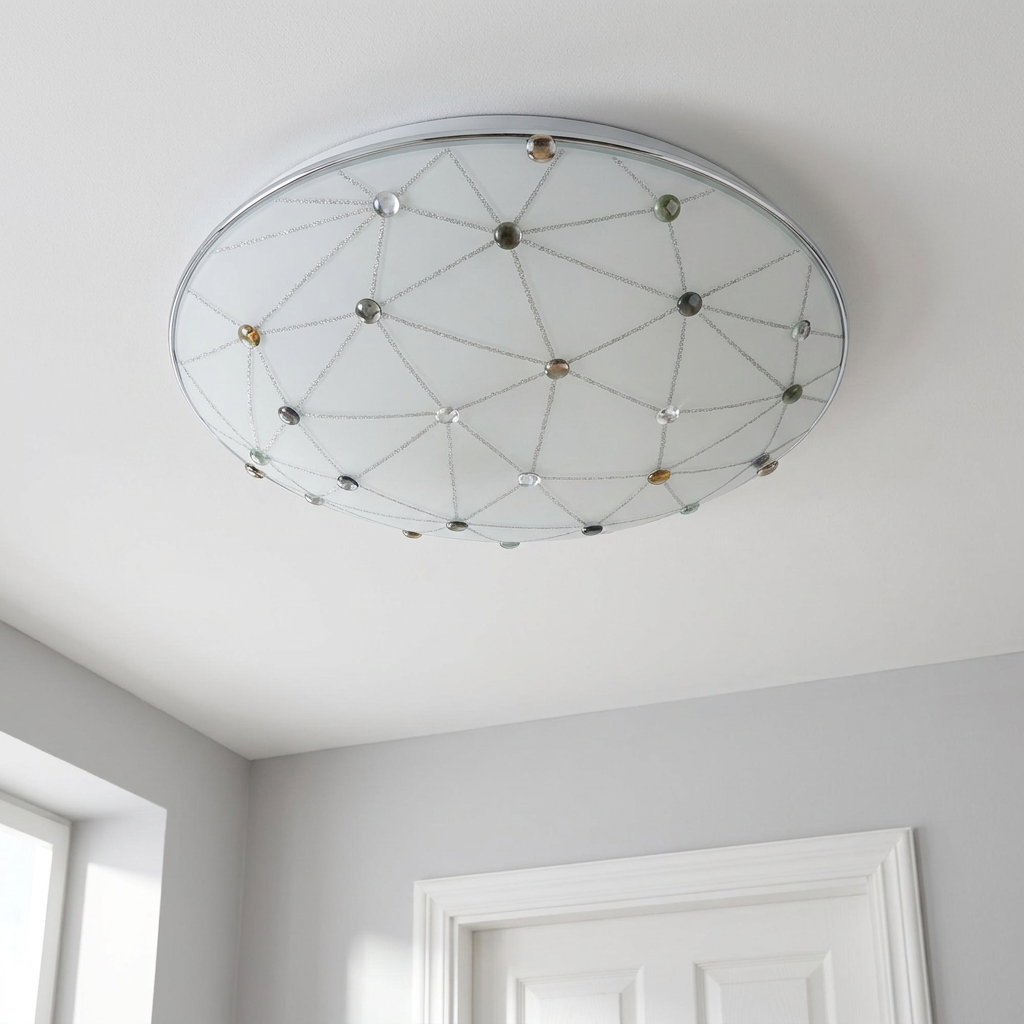 Plafonnier Acier Verre Blanc | Rock — vu de dessous, fixe au plafond, eteint