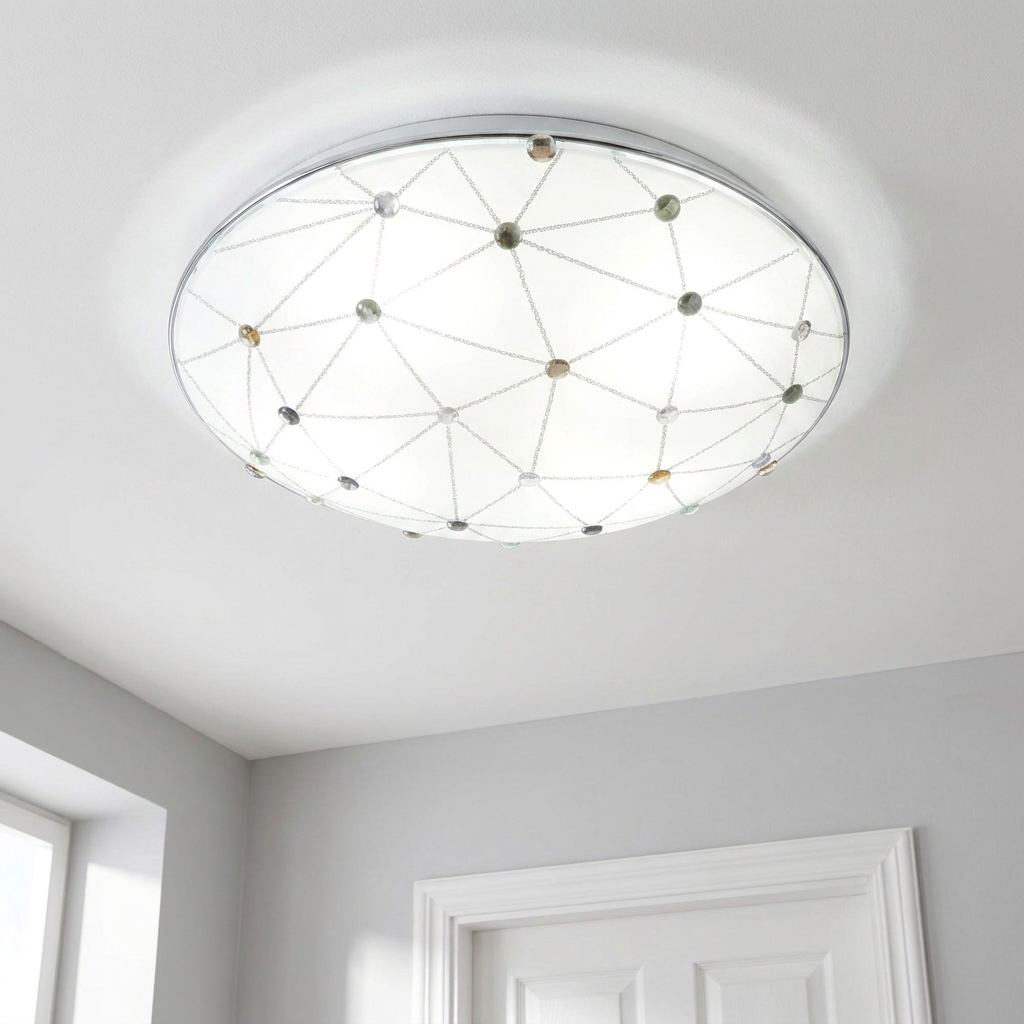Plafonnier Acier Verre Blanc | Rock — allume au plafond, halo lumineux