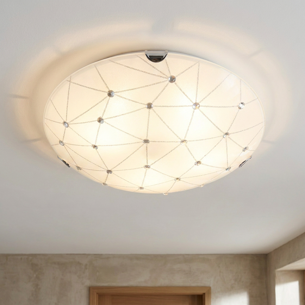 Plafonnier Acier Verre Blanc | Rock — allume au plafond, halo lumineux