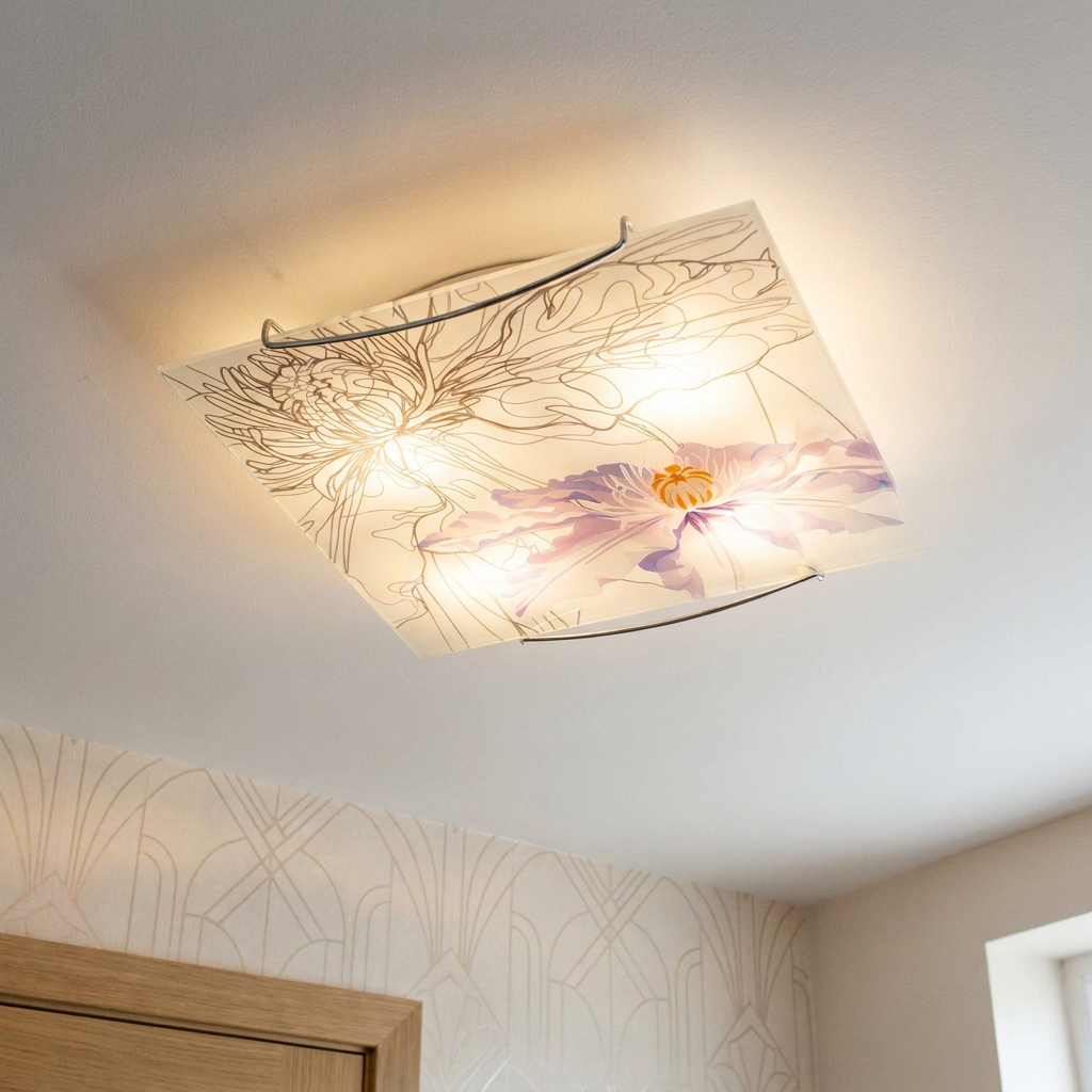 Plafonnier Acier Verre Blanc | Spring — allume au plafond, halo lumineux