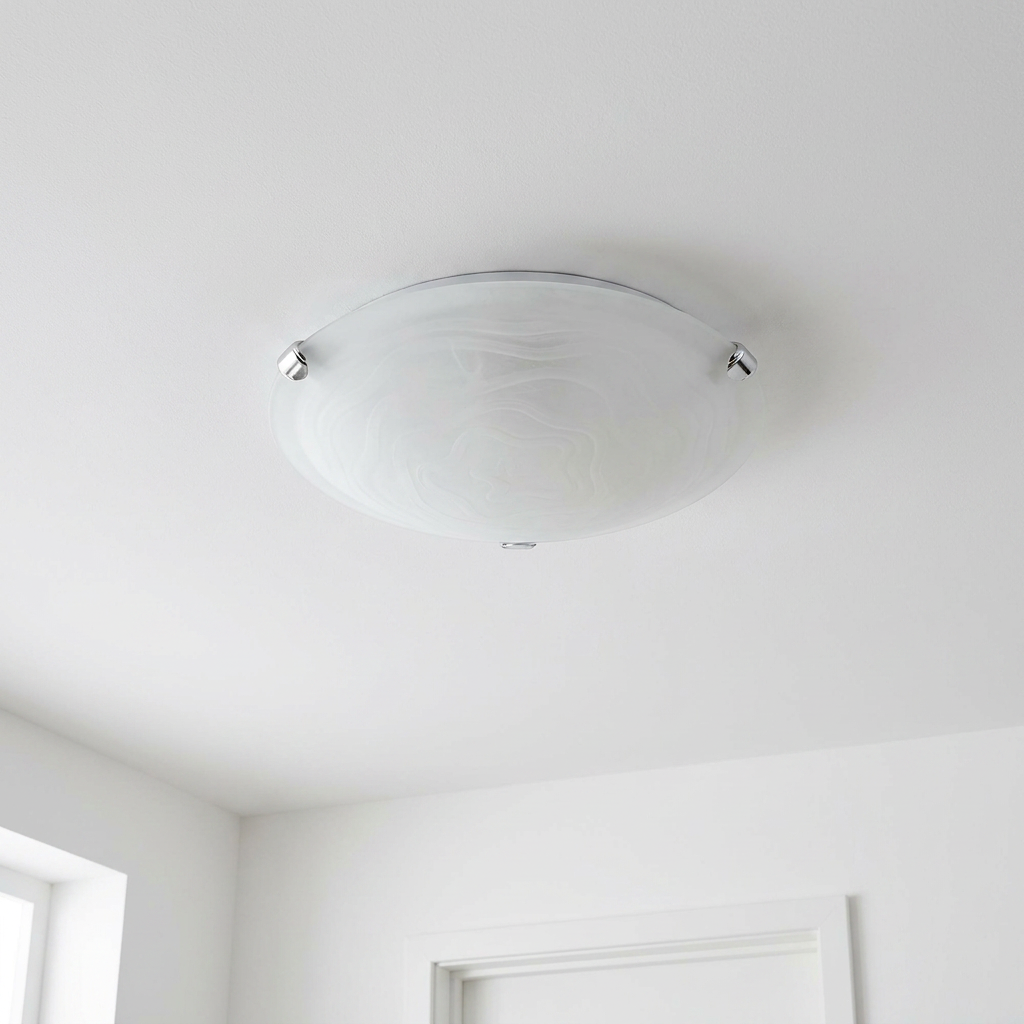 Plafonnier Acier Verre Blanc | Wrap — vu de dessous, fixe au plafond, eteint