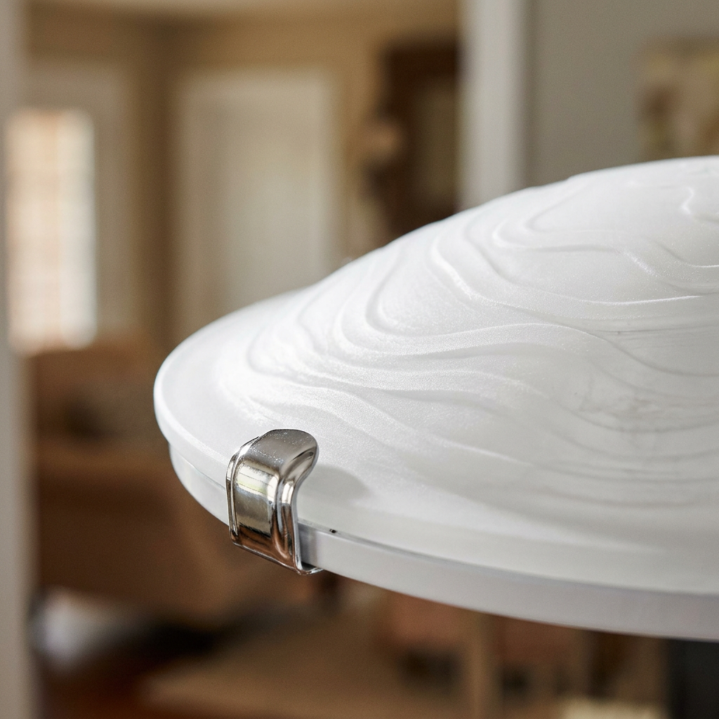 Plafonnier Acier Verre Blanc | Wrap — gros plan sur la matiere et la finition