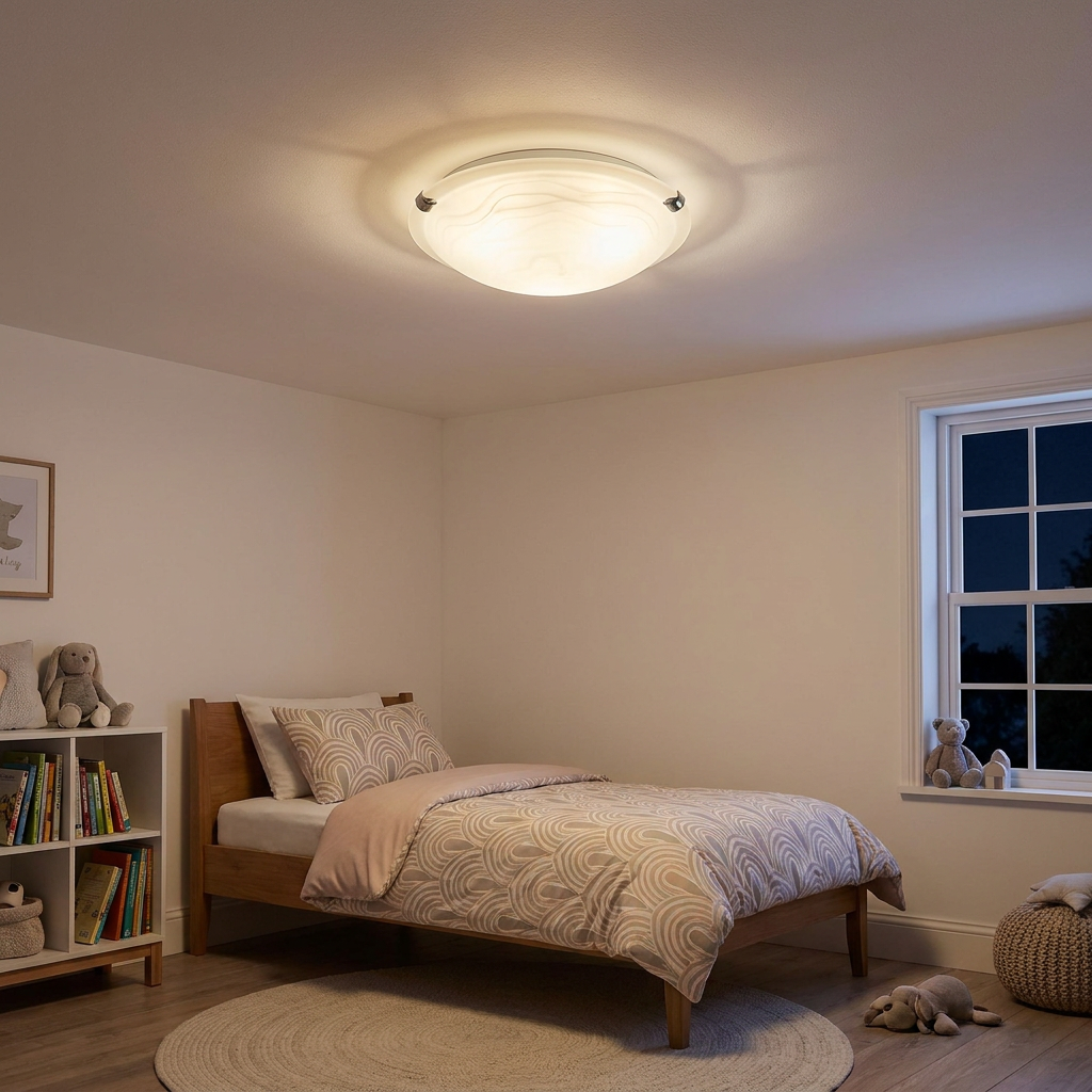 Plafonnier Acier Verre Blanc | Wrap — allume le soir, ambiance chaleureuse, eclairage du plafond