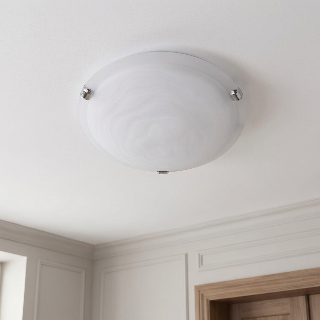 Plafonnier Acier Verre Blanc | Wrap — vu de dessous, fixe au plafond, eteint