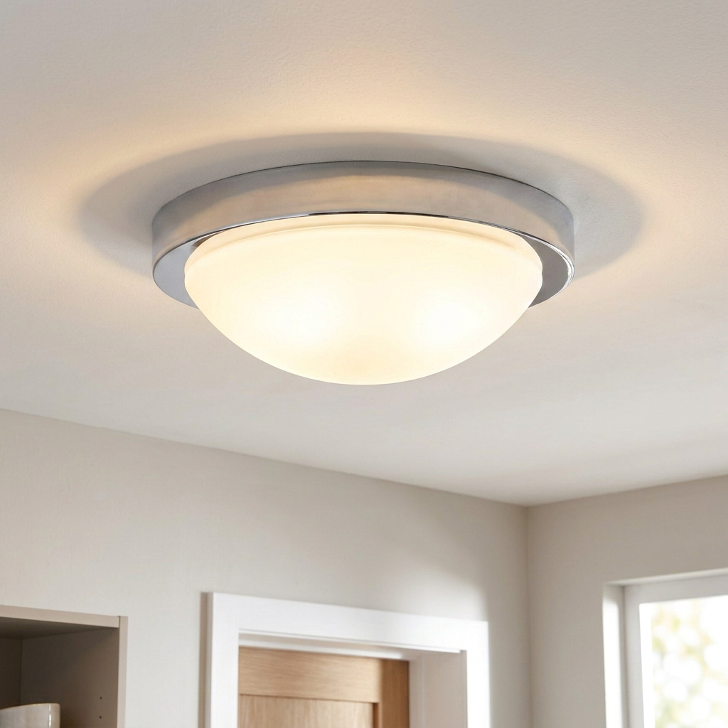 Plafonnier Acier Verre Chromé | Roda — allume au plafond, halo lumineux