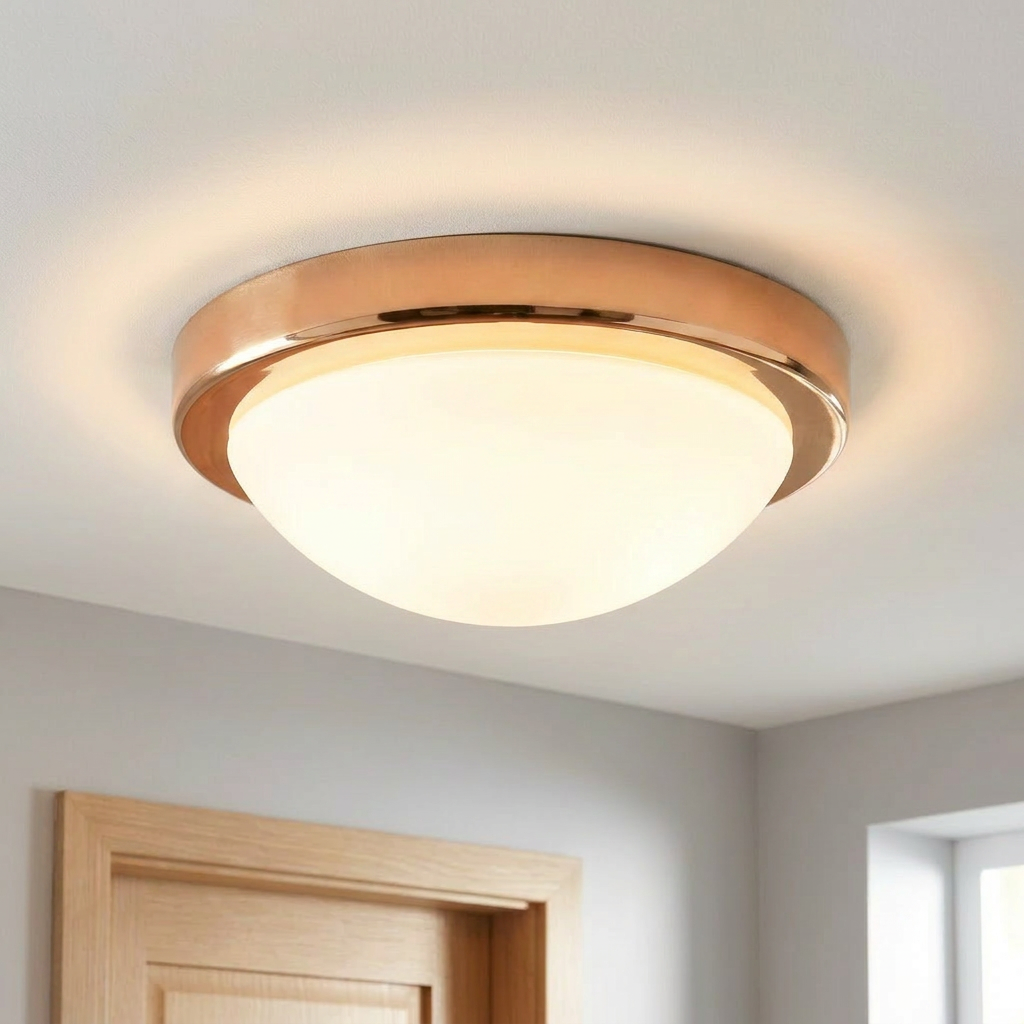 Plafonnier Acier Verre Doré | Roda — allume au plafond, halo lumineux