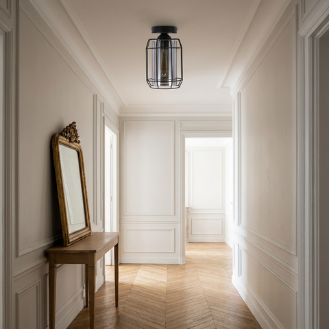 Plafonnier Acier Verre E27 | Jonera — en situation dans une piece, fixe au plafond, eteint