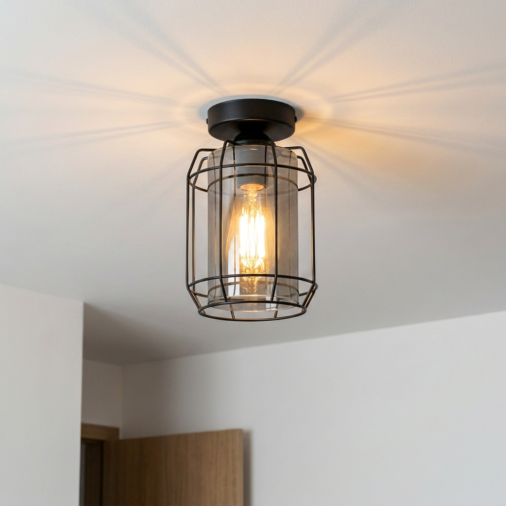 Plafonnier Acier Verre E27 | Jonera — allume au plafond, halo lumineux