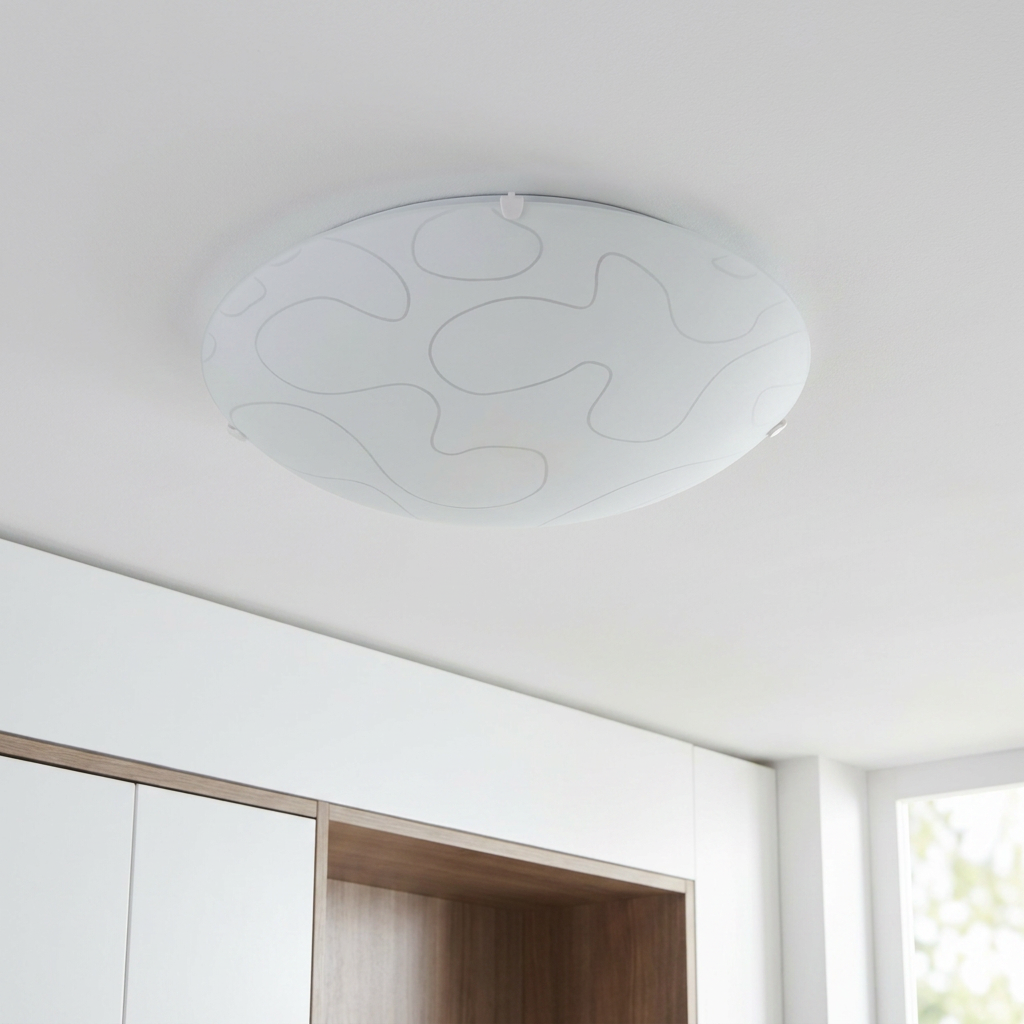 Plafonnier Acier Verre E27 | Malibu — vu de dessous, fixe au plafond, eteint