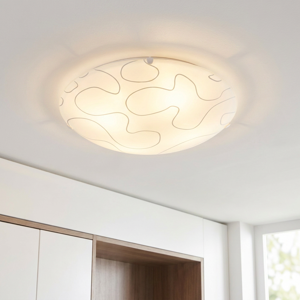 Plafonnier Acier Verre E27 | Malibu — allume au plafond, halo lumineux