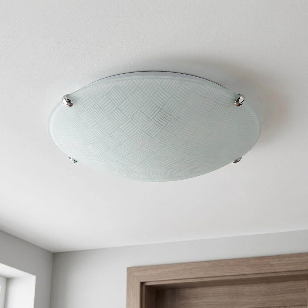 Plafonnier Acier Verre E27 | Vertico — vu de dessous, fixe au plafond, eteint