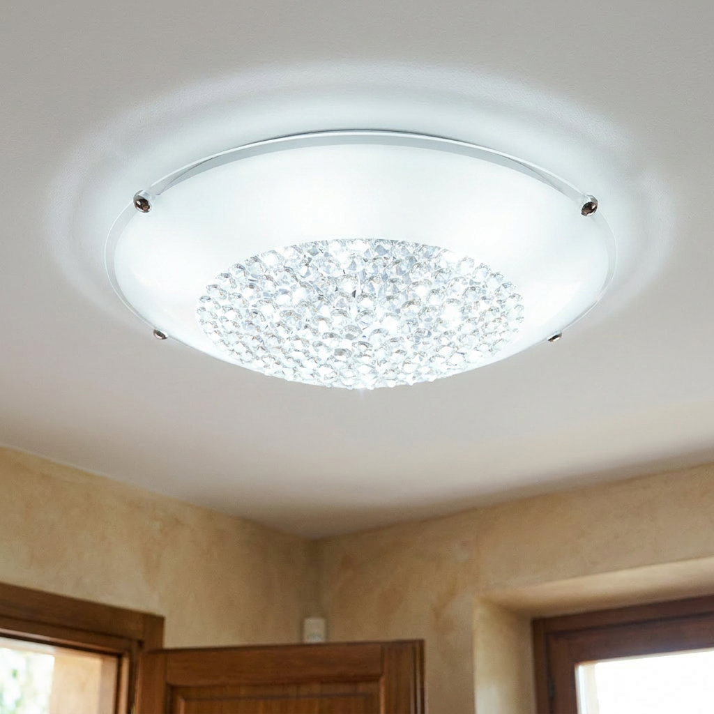 Plafonnier Acier Verre | Pristina — allume au plafond, halo lumineux