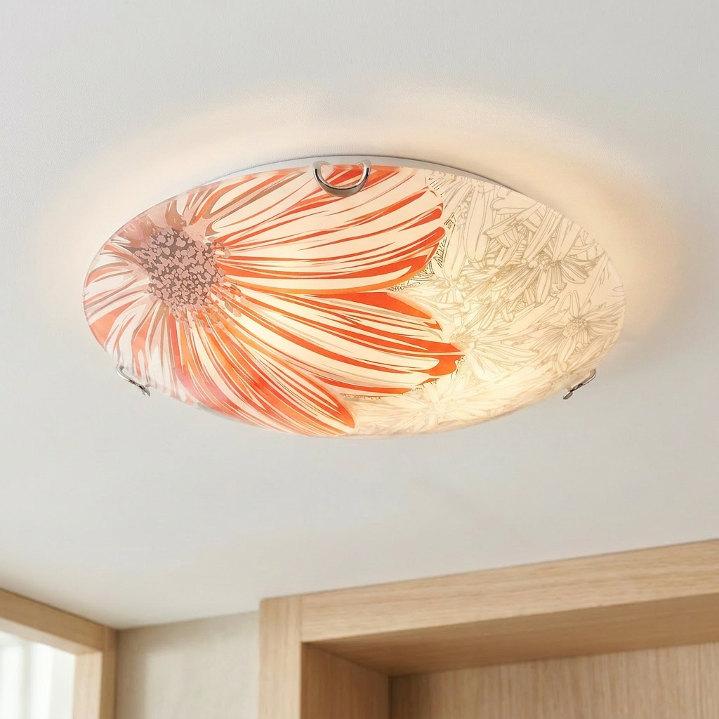 Plafonnier Acier Verre Rouge | Spring — allume au plafond, halo lumineux
