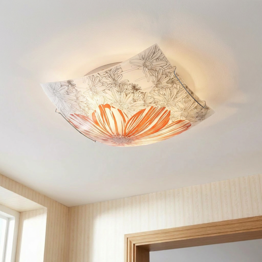 Plafonnier Acier Verre Rouge | Spring — allume au plafond, halo lumineux