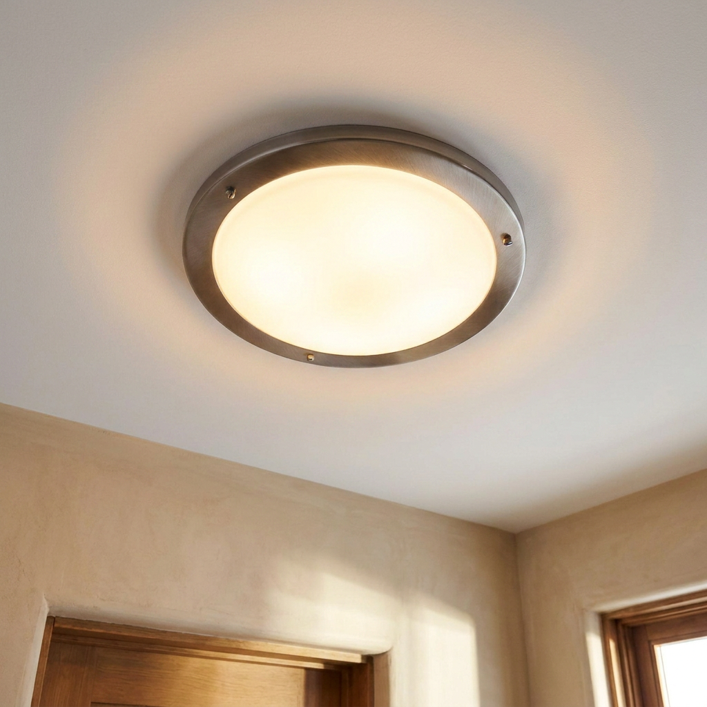 Plafonnier Acier Verre Satiné | Aquila — allume au plafond, halo lumineux