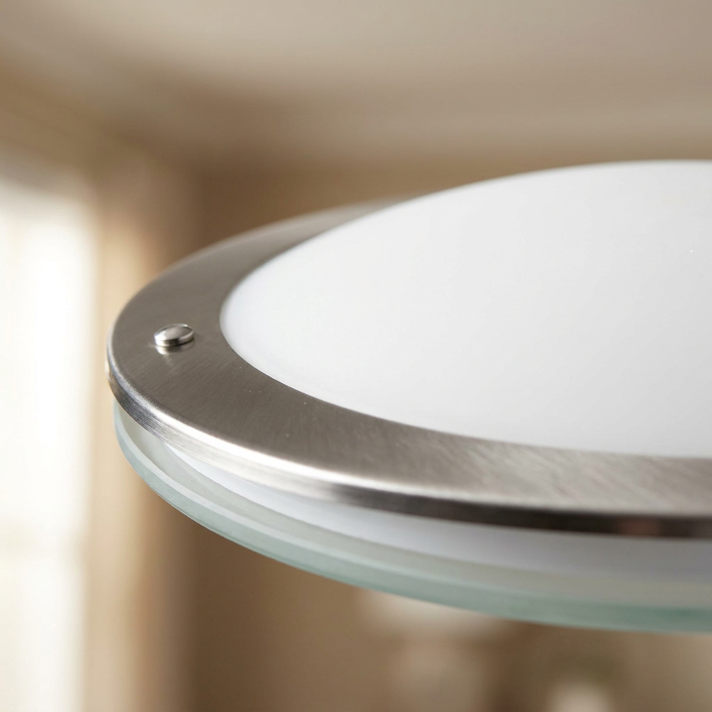 Plafonnier Acier Verre Satiné | Aquila — gros plan sur la matiere et la finition