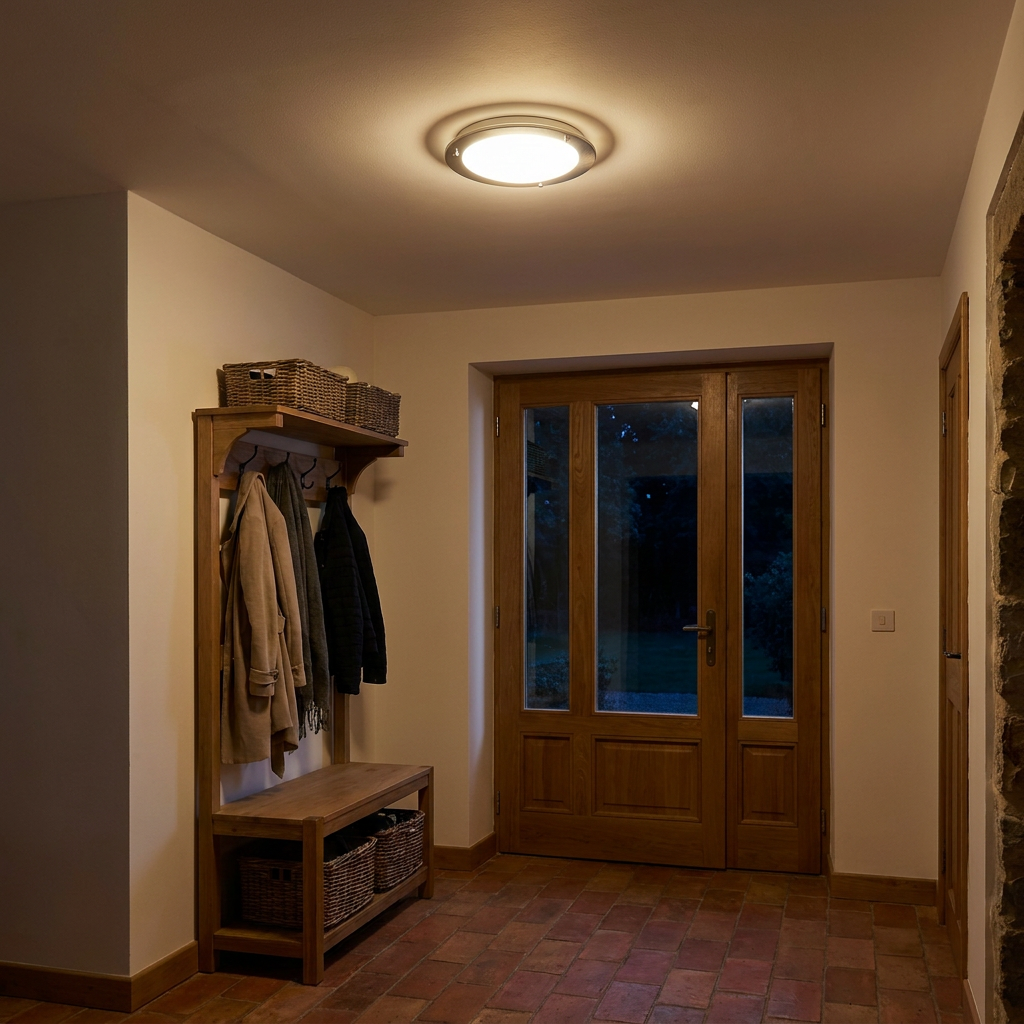 Plafonnier Acier Verre Satiné | Aquila — allume le soir, ambiance chaleureuse, eclairage du plafond