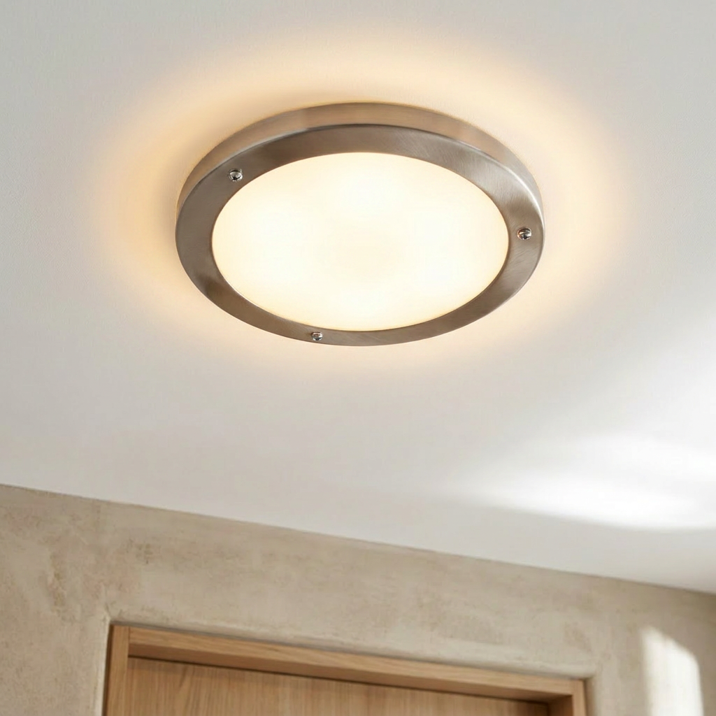 Plafonnier Acier Verre Satiné | Aquila — allume au plafond, halo lumineux