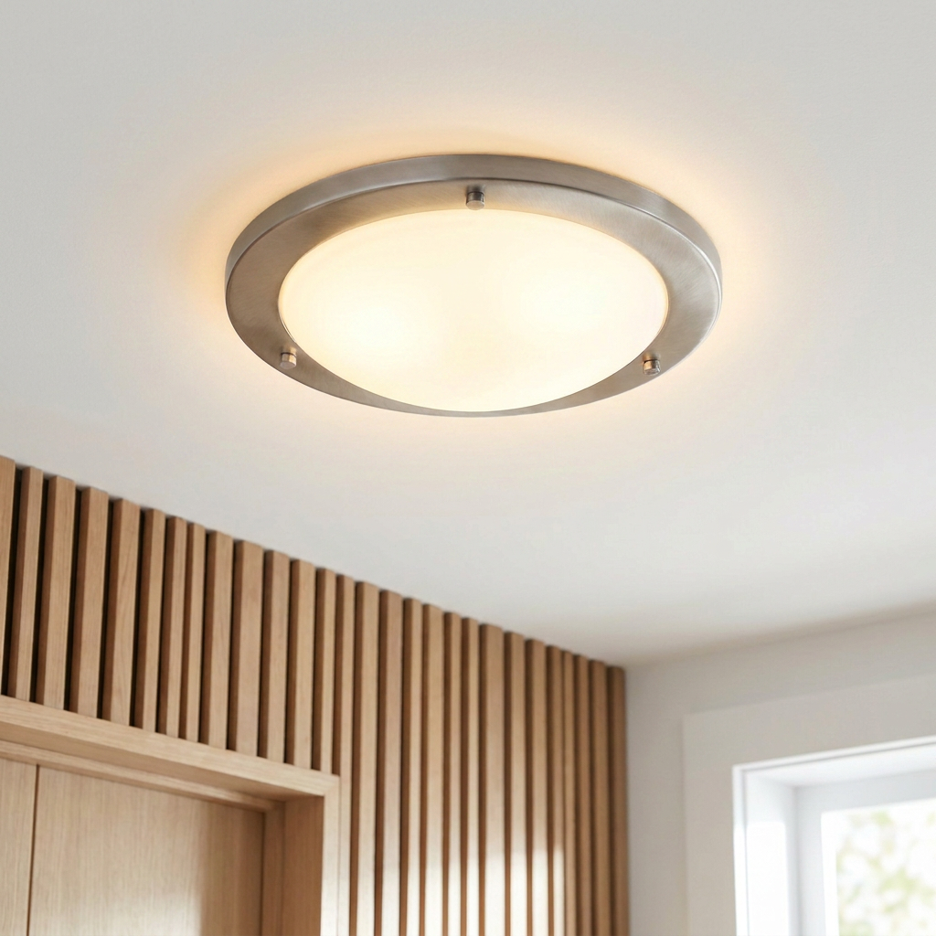 Plafonnier Acier Verre Satiné | Aquila — allume au plafond, halo lumineux