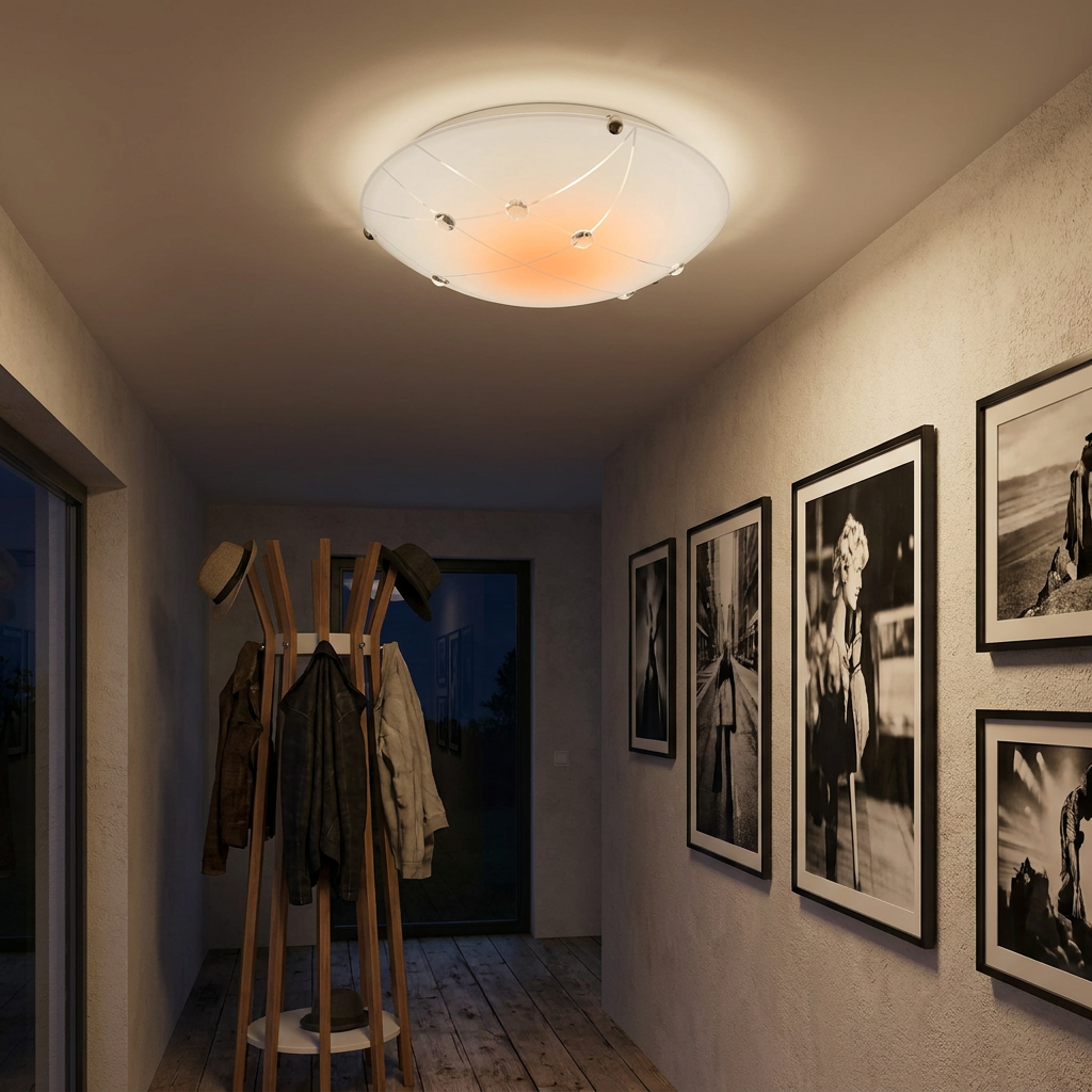 Plafonnier Acier Verre Transparent | Duca — allume le soir, ambiance chaleureuse, eclairage du plafond