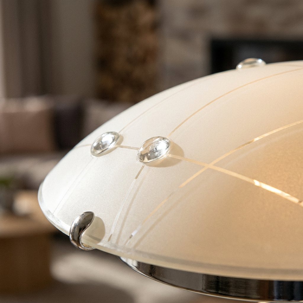 Plafonnier Acier Verre Transparent | Duca — gros plan sur la matiere et la finition