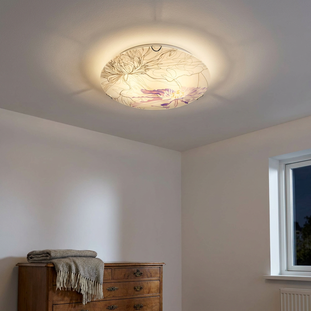 Plafonnier Acier Verre Violet | Spring — allume le soir, ambiance chaleureuse, eclairage du plafond