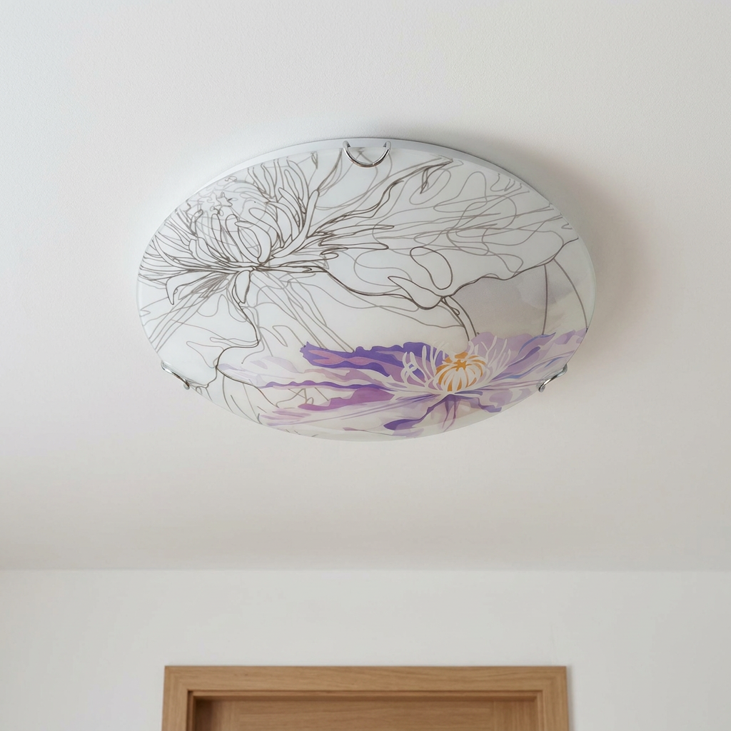 Plafonnier Acier Verre Violet | Spring — vu de dessous, fixe au plafond, eteint