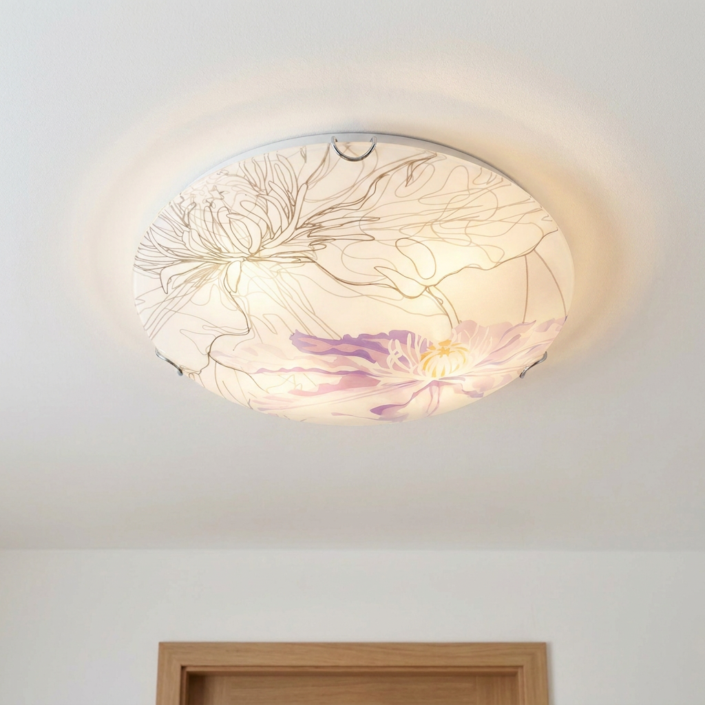 Plafonnier Acier Verre Violet | Spring — allume au plafond, halo lumineux