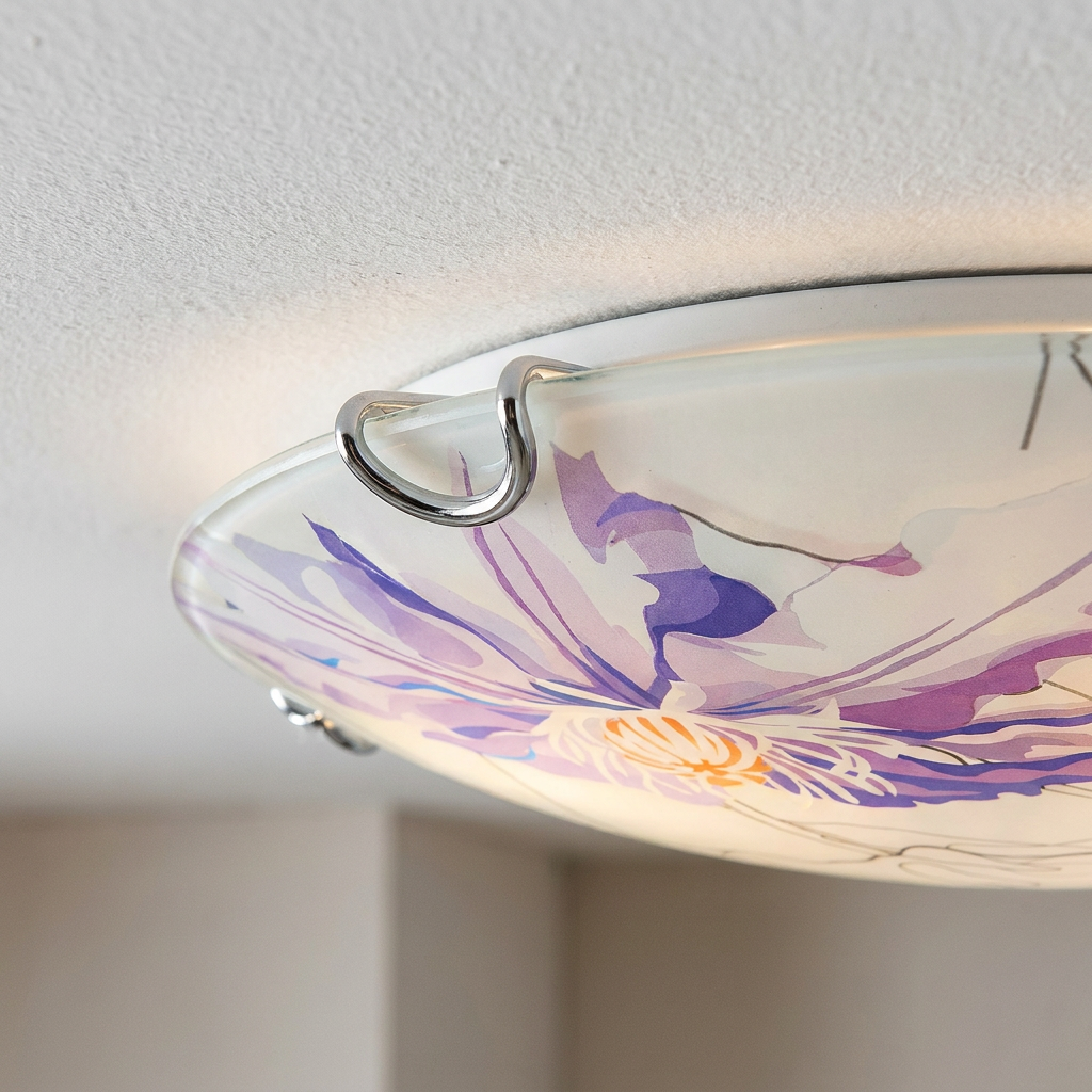 Plafonnier Acier Verre Violet | Spring — detail du bord et de la fixation au plafond