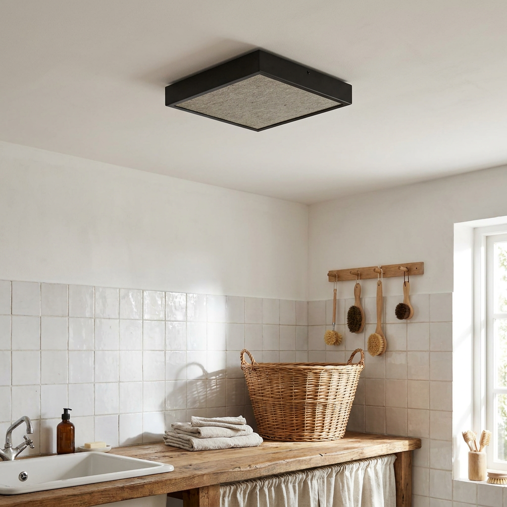 Plafonnier Design | Luxan — en situation dans une piece, fixe au plafond, eteint