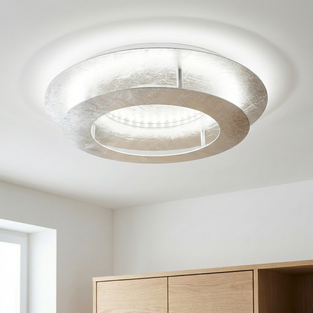Plafonnier LED Acier Argenté | Merle — allume au plafond, halo lumineux