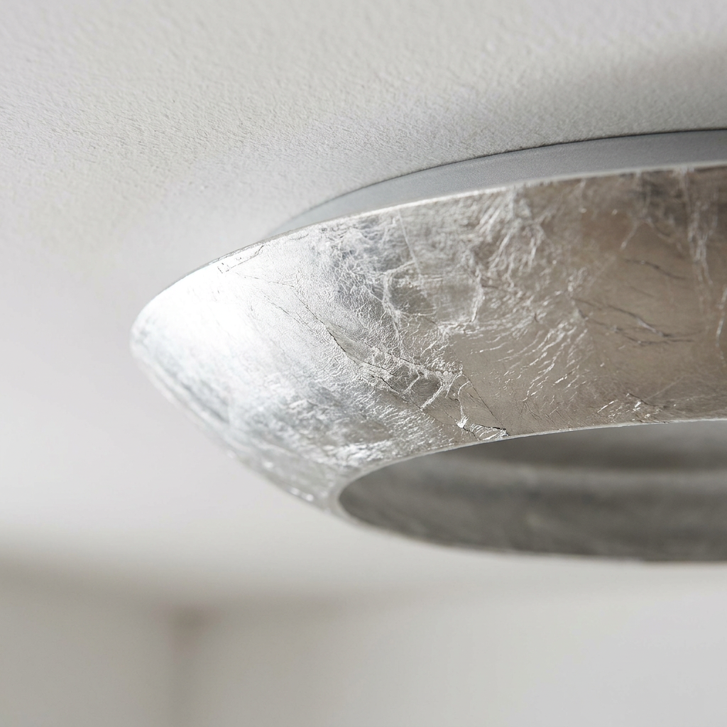 Plafonnier LED Acier Argenté | Merle — detail du bord et de la fixation au plafond
