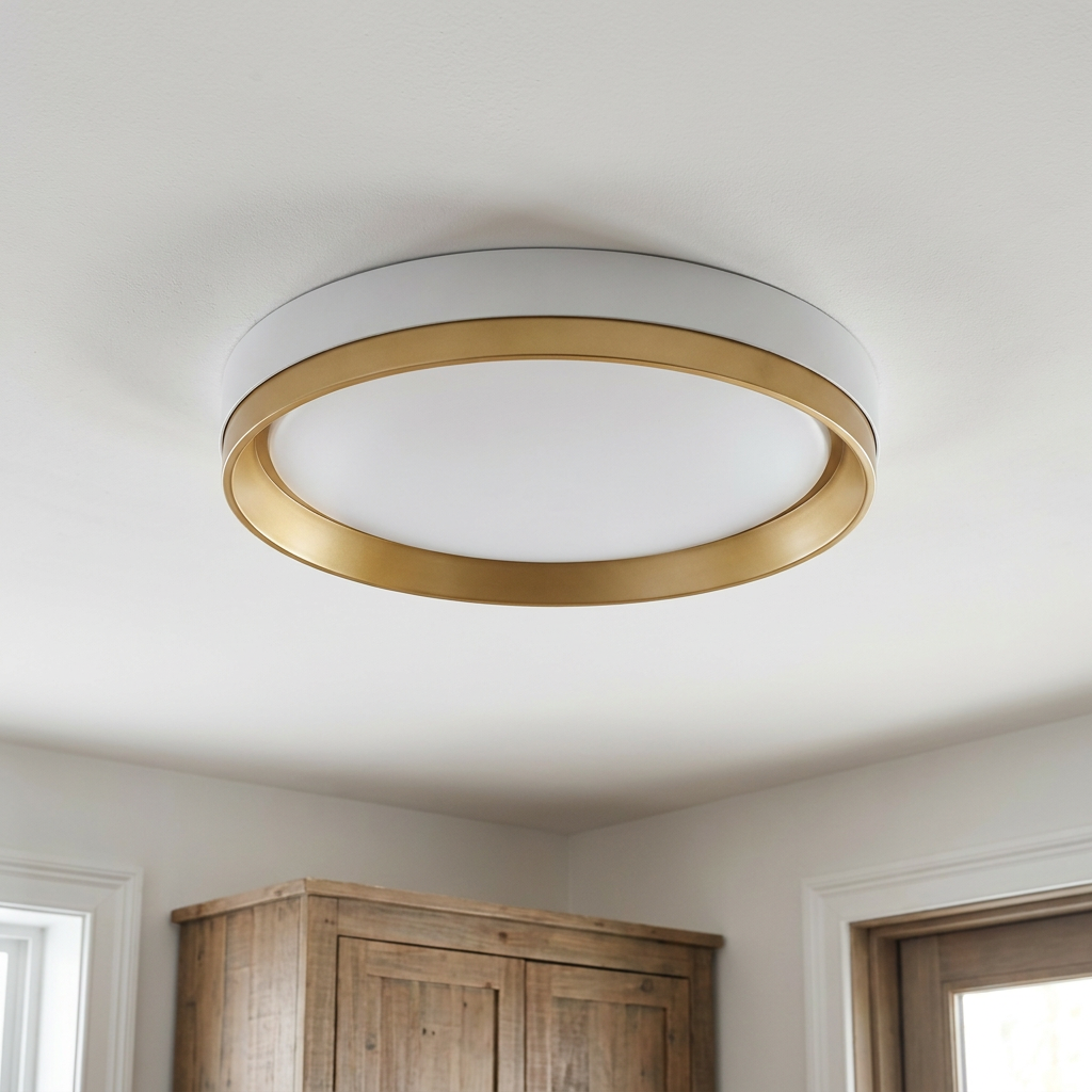 Plafonnier LED Acier Composite — vu de dessous, fixe au plafond, eteint