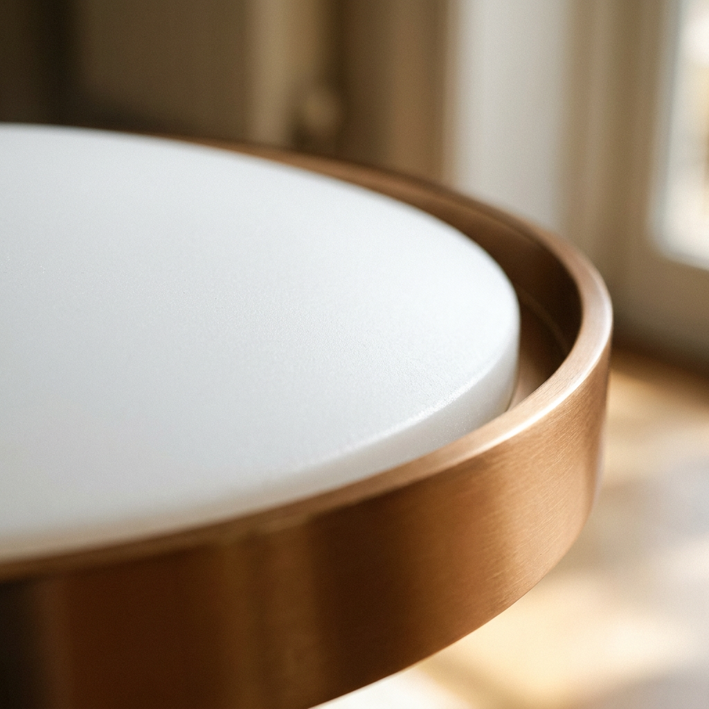Plafonnier LED Acier Composite — gros plan sur la matiere et la finition
