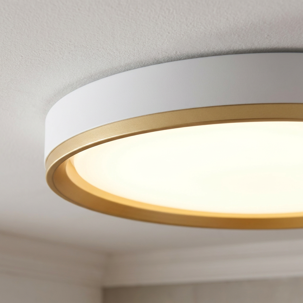 Plafonnier LED Acier Composite — detail du bord et de la fixation au plafond