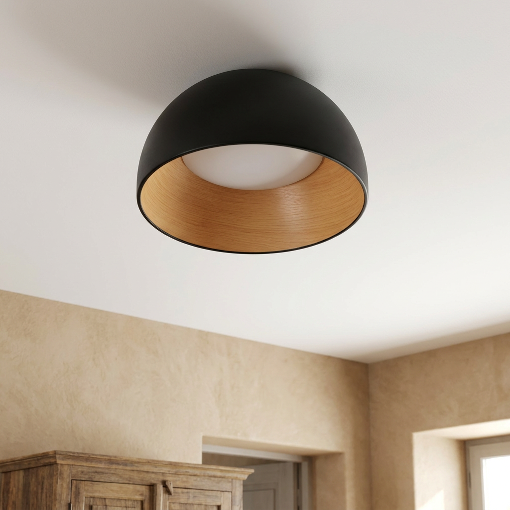 Plafonnier LED Acier Composite — vu de dessous, fixe au plafond, eteint