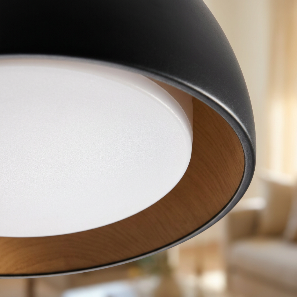 Plafonnier LED Acier Composite — gros plan sur la matiere et la finition