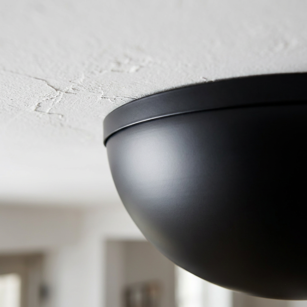 Plafonnier LED Acier Composite — detail du bord et de la fixation au plafond
