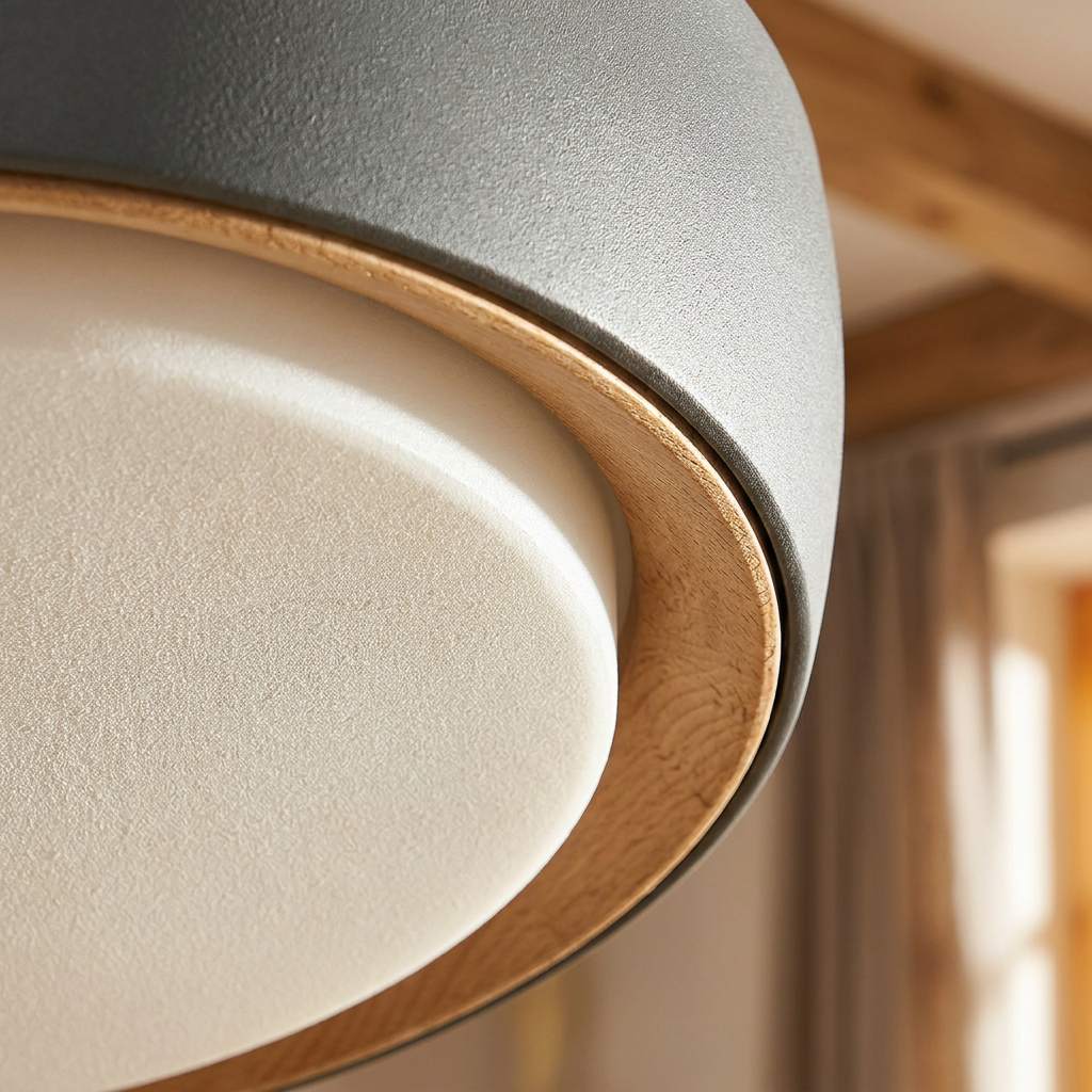 Plafonnier LED Acier Composite — gros plan sur la matiere et la finition