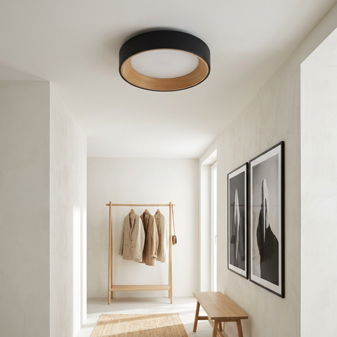 Plafonnier LED Acier Composite | Abruzzo — en situation dans une piece, fixe au plafond, eteint