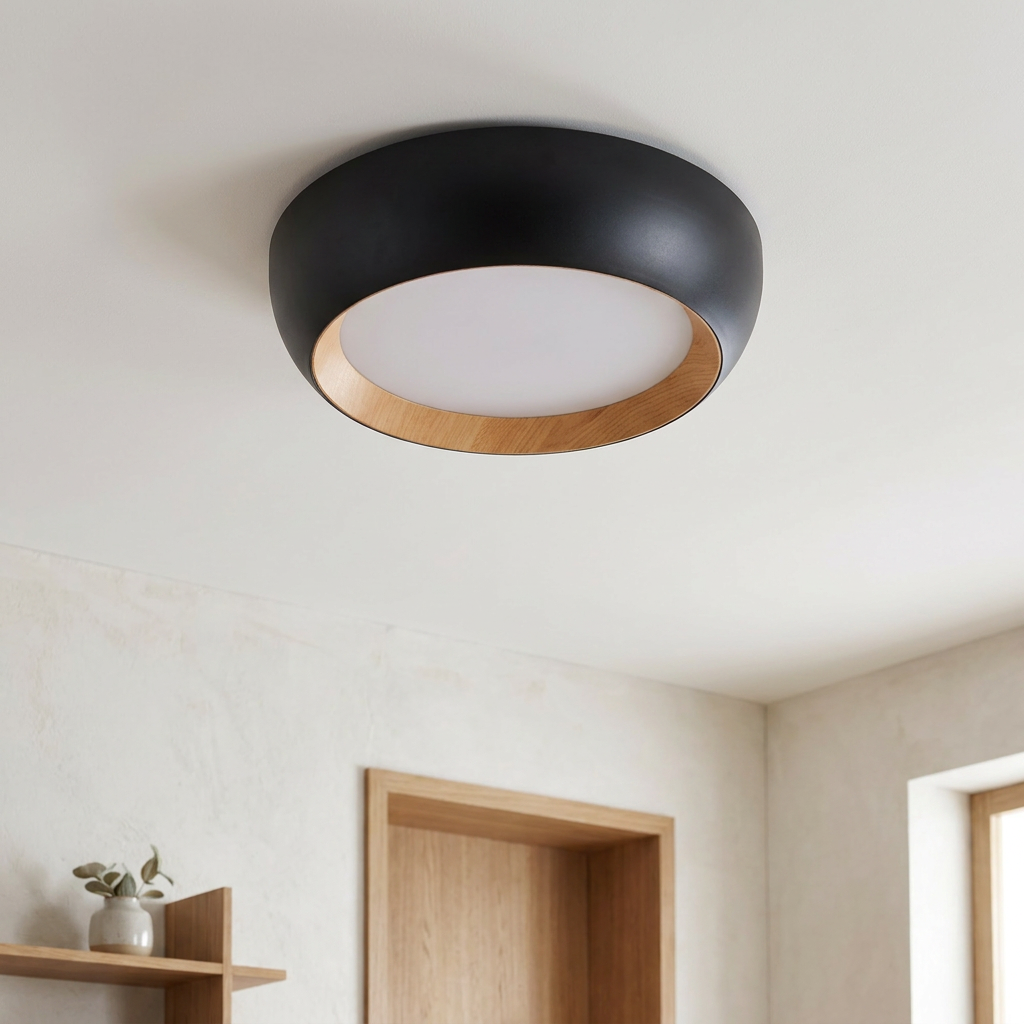 Plafonnier LED Acier Composite | Abruzzo — vu de dessous, fixe au plafond, eteint