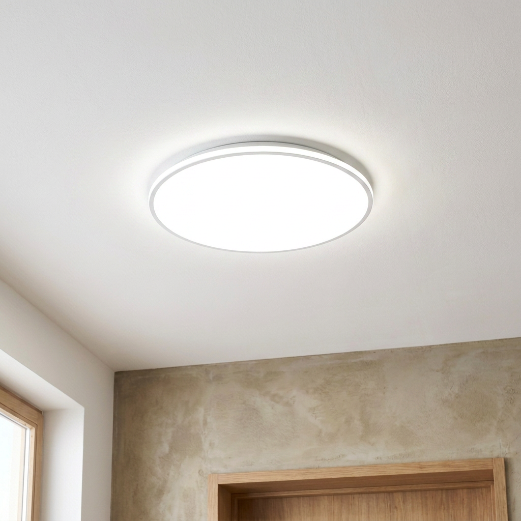 Plafonnier LED Acier Composite Blanc — allume au plafond, halo lumineux