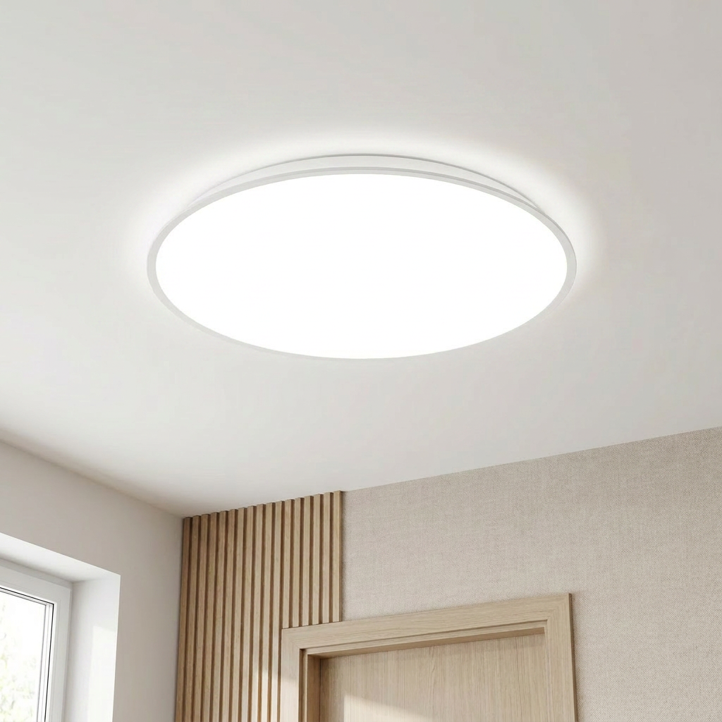 Plafonnier LED Acier Composite Blanc — allume au plafond, halo lumineux