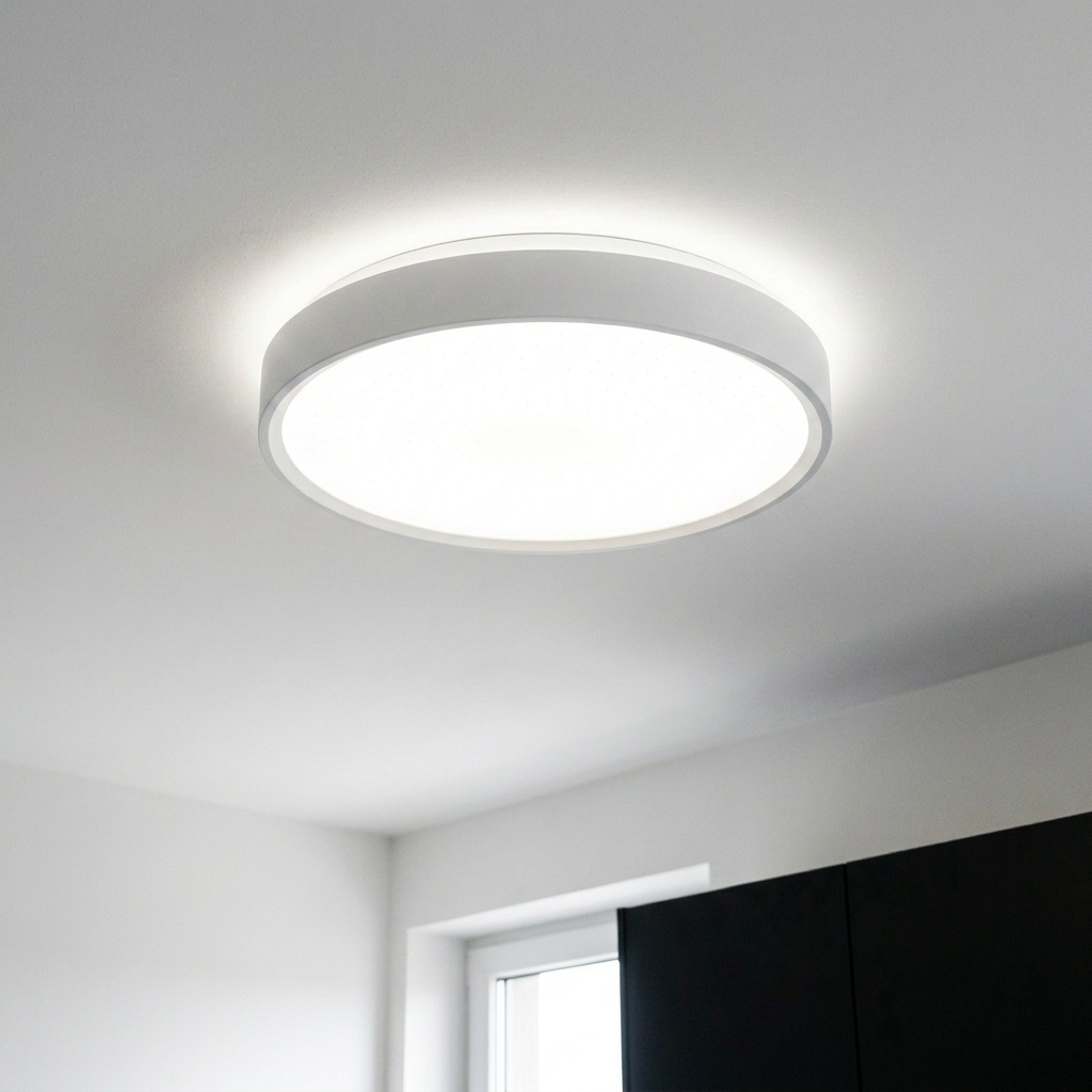 Plafonnier LED Acier Composite Blanc — allume au plafond, halo lumineux