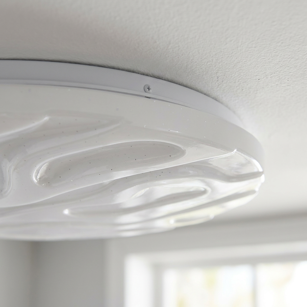 Plafonnier LED Acier Composite Blanc — detail du bord et de la fixation au plafond