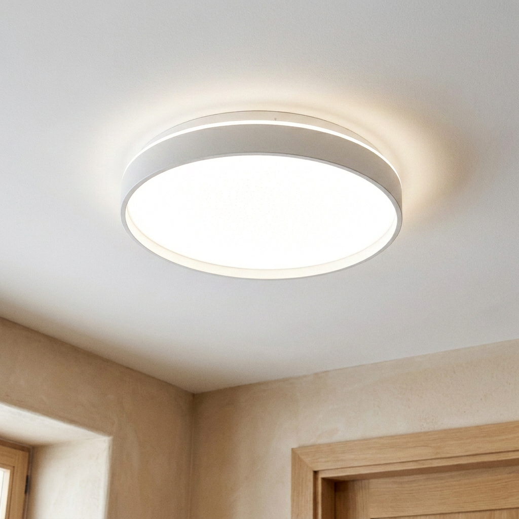 Plafonnier LED Acier Composite Blanc — allume au plafond, halo lumineux