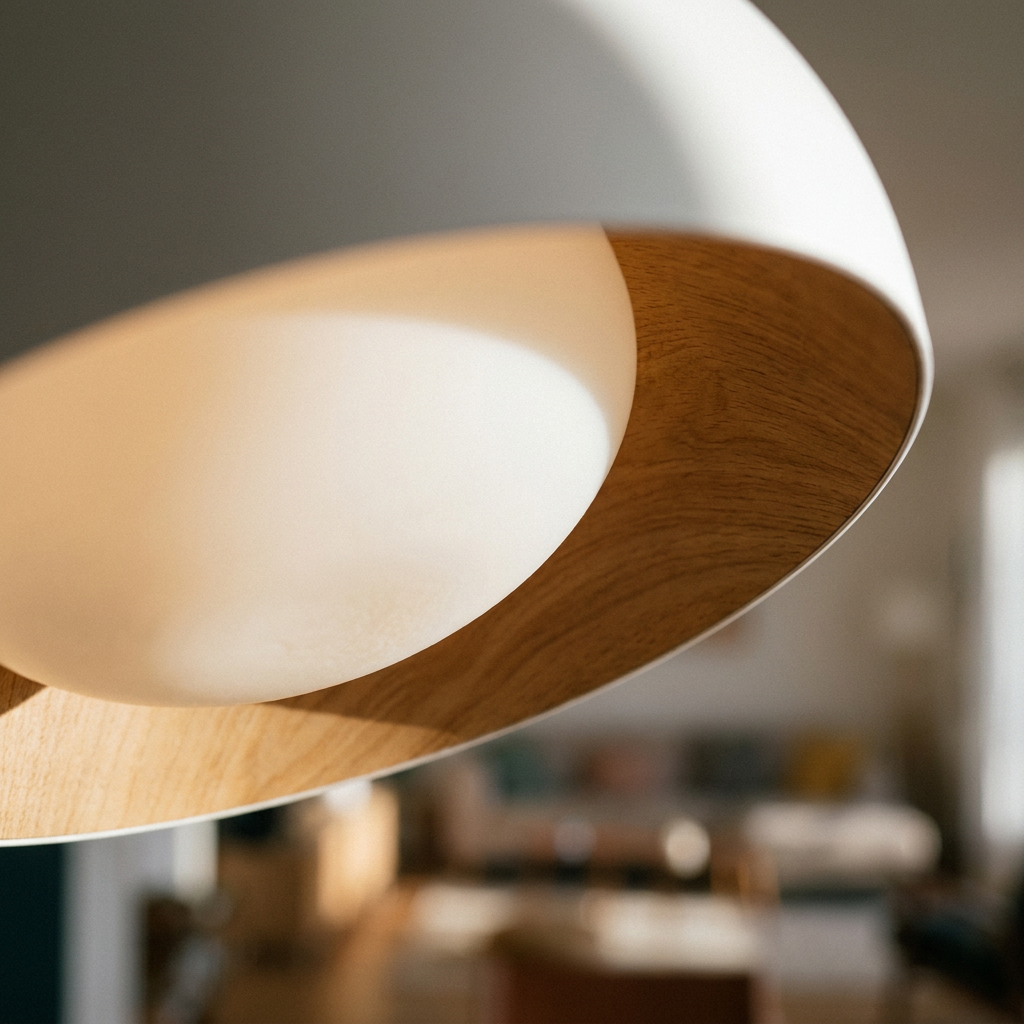 Plafonnier LED Acier Composite Blanc — gros plan sur la matiere et la finition