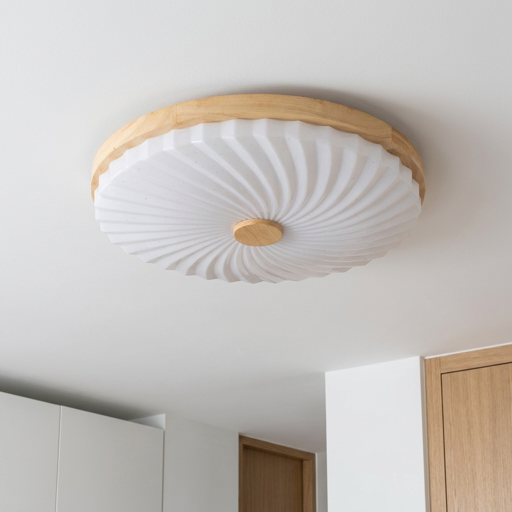 Plafonnier LED Acier Composite Blanc — vu de dessous, fixe au plafond, eteint