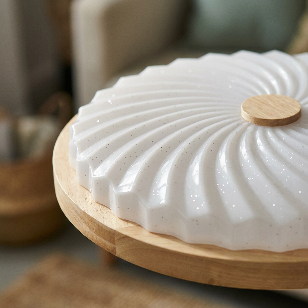 Plafonnier LED Acier Composite Blanc — gros plan sur la matiere et la finition