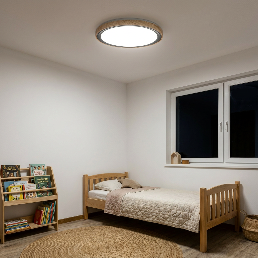 Plafonnier LED Acier Composite Blanc — allume le soir, ambiance chaleureuse, eclairage du plafond